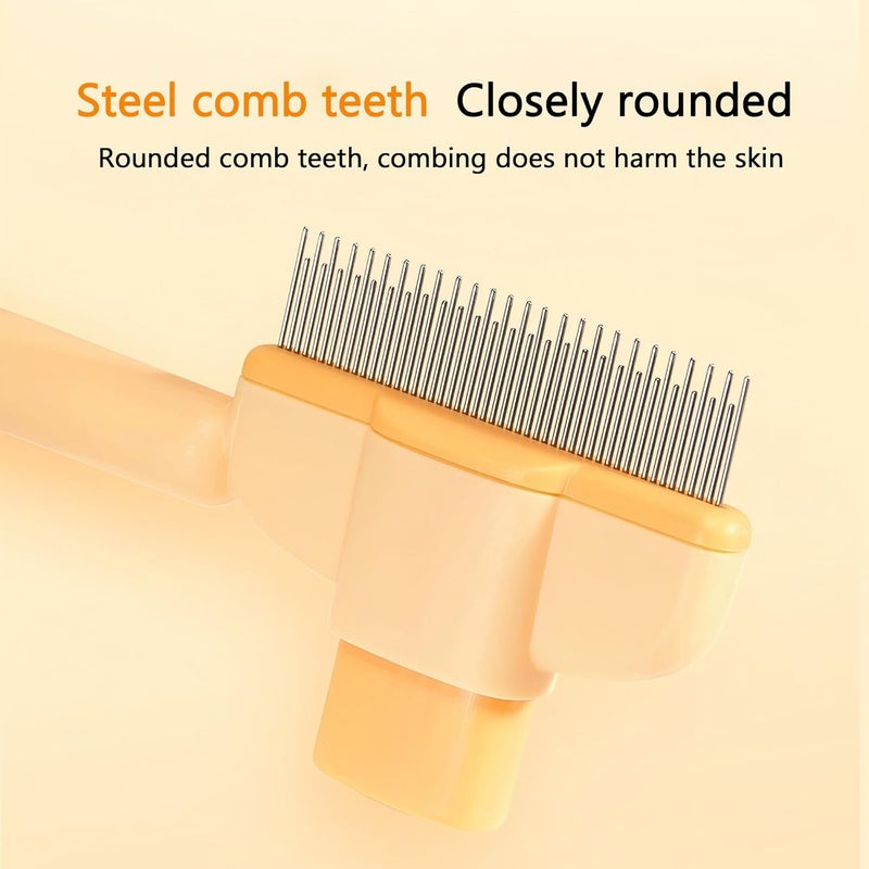 Peapyri 2025 Self-Cleaning Pet Hair Removal Comb & Flea Comb for Cats and Dogs Stainless Steel Grooming Brush with Release Button, De-Shedding Tool for Hair, Massaging Tangle-Free Pet Comb (Yellow) - Image 4